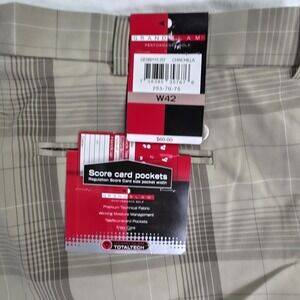 Grand Slam performance Total Tech, Plaid, Golf, Score Card Pocket, shorts  Sz 42